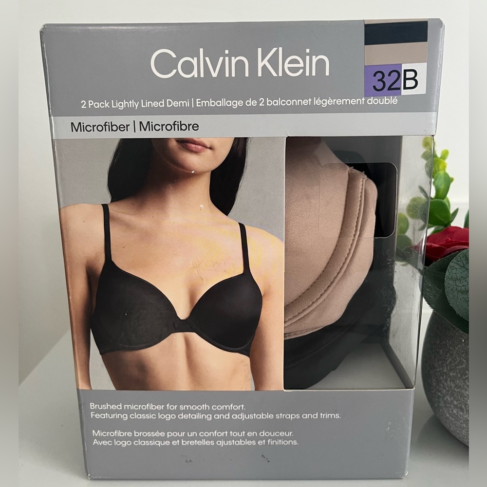 Calvin Klein Bra Lightly Lined Demi 2-Pack / Black and Beige